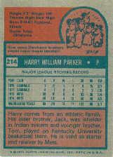 1975 Topps Mini #214 Harry Parker back image