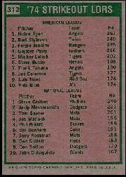 1975 Topps Mini #312 Strikeout Leaders/Nolan Ryan/Steve Carlton back image