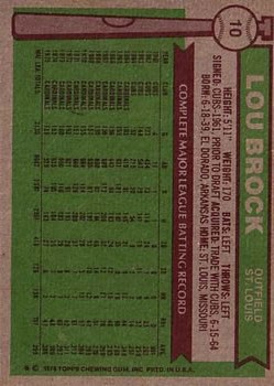 1976 Topps #10 Lou Brock back image