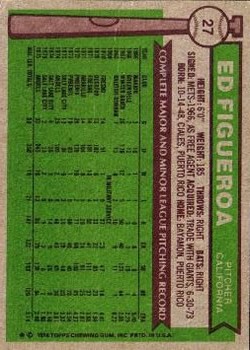 1976 Topps #27 Ed Figueroa back image