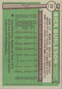 1976 Topps #29 Rick Burleson back image