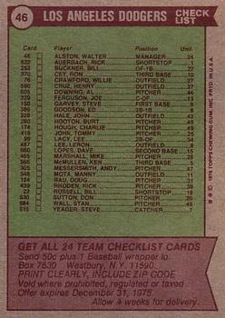 1976 Topps #46 Los Angeles Dodgers CL/Walter Alston MG back image