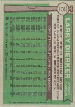 1976 Topps #75 Larry Dierker back image