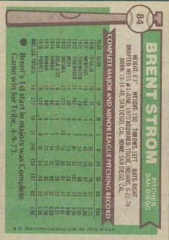 1976 Topps #84 Brent Strom back image