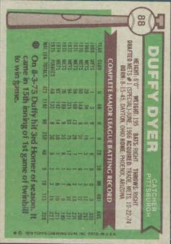 1976 Topps #88 Duffy Dyer back image