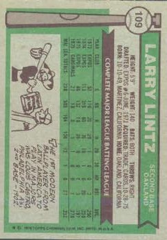 1976 Topps #109 Larry Lintz back image