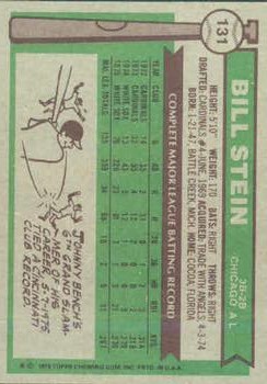 1976 Topps #131 Bill Stein RC back image