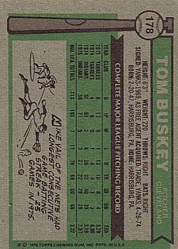 1976 Topps #178 Tom Buskey back image