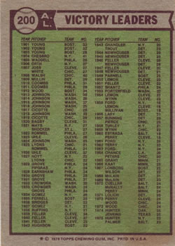 1976 Topps #200 AL Victory Leaders/Jim Hunter/Jim Palmer/Vida Blue back image