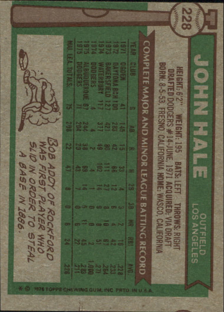 1976 Topps #228 John Hale RC back image