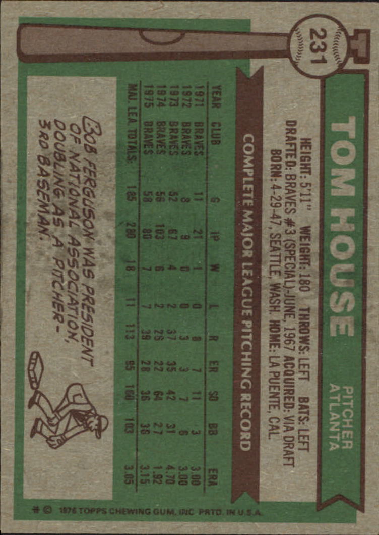 1976 Topps #231 Tom House back image