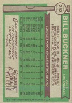 1976 Topps #253 Bill Buckner back image