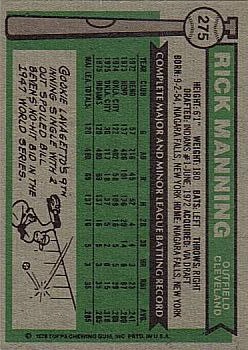 1976 Topps #275 Rick Manning RC back image