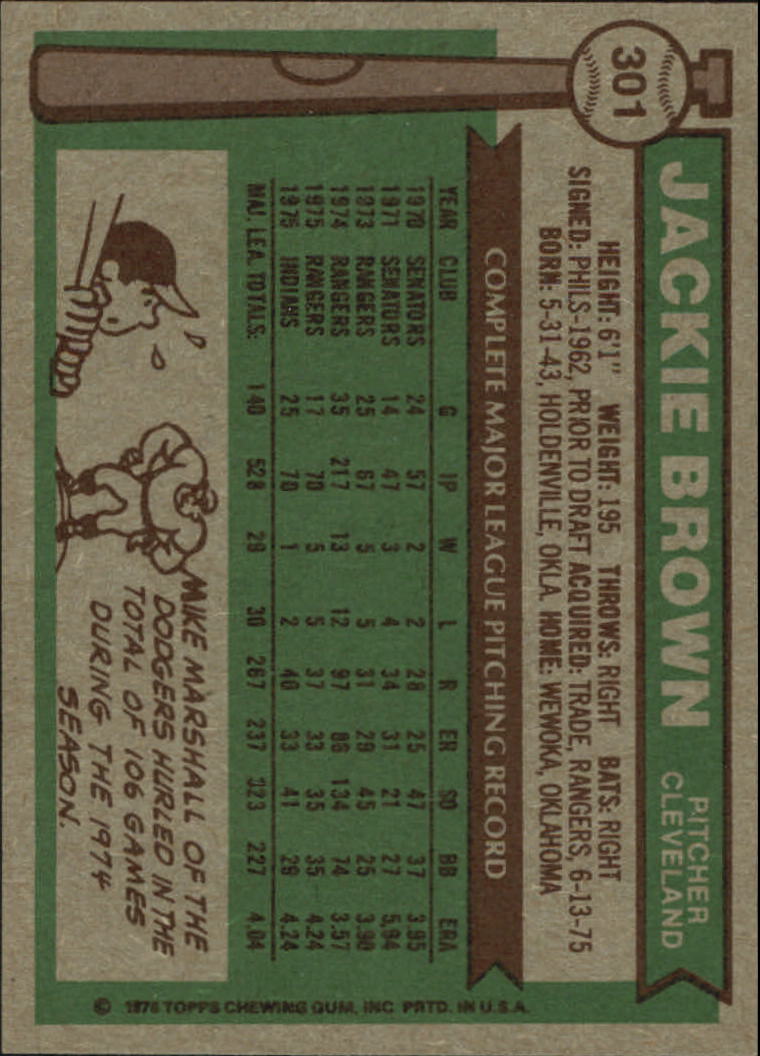 1976 Topps #301 Jackie Brown back image