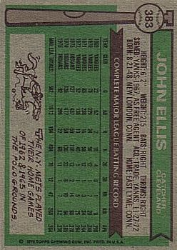 1976 Topps #383 John Ellis back image