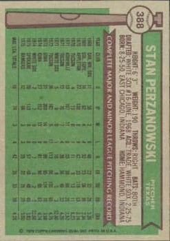 1976 Topps #388 Stan Perzanowski RC back image