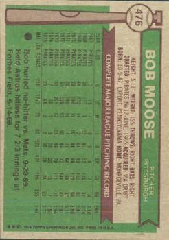 1976 Topps #476 Bob Moose back image
