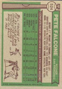 1976 Topps #524 Pete Falcone RC back image