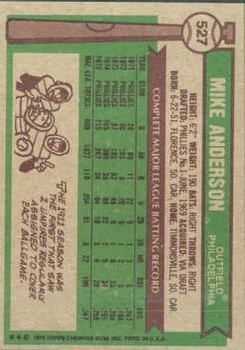 1976 Topps #527 Mike Anderson back image