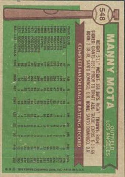 1976 Topps #548 Manny Mota back image