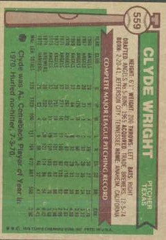 1976 Topps #559 Clyde Wright back image