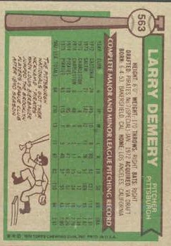 1976 Topps #563 Larry Demery back image