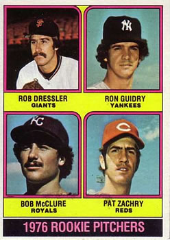 1976 Topps #599 Rookie Pitchers/Rob Dressler RC/Ron Guidry RC/Bob McClure RC/Pat Zachry RC