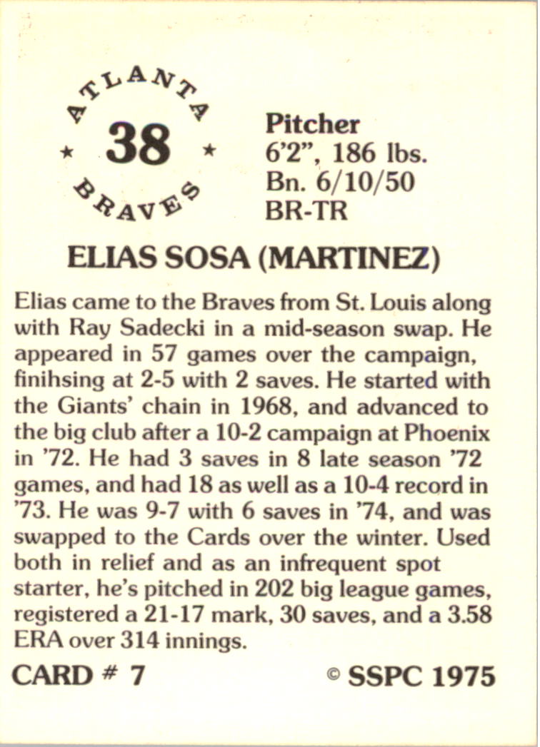1976 SSPC #7 Elias Sosa back image