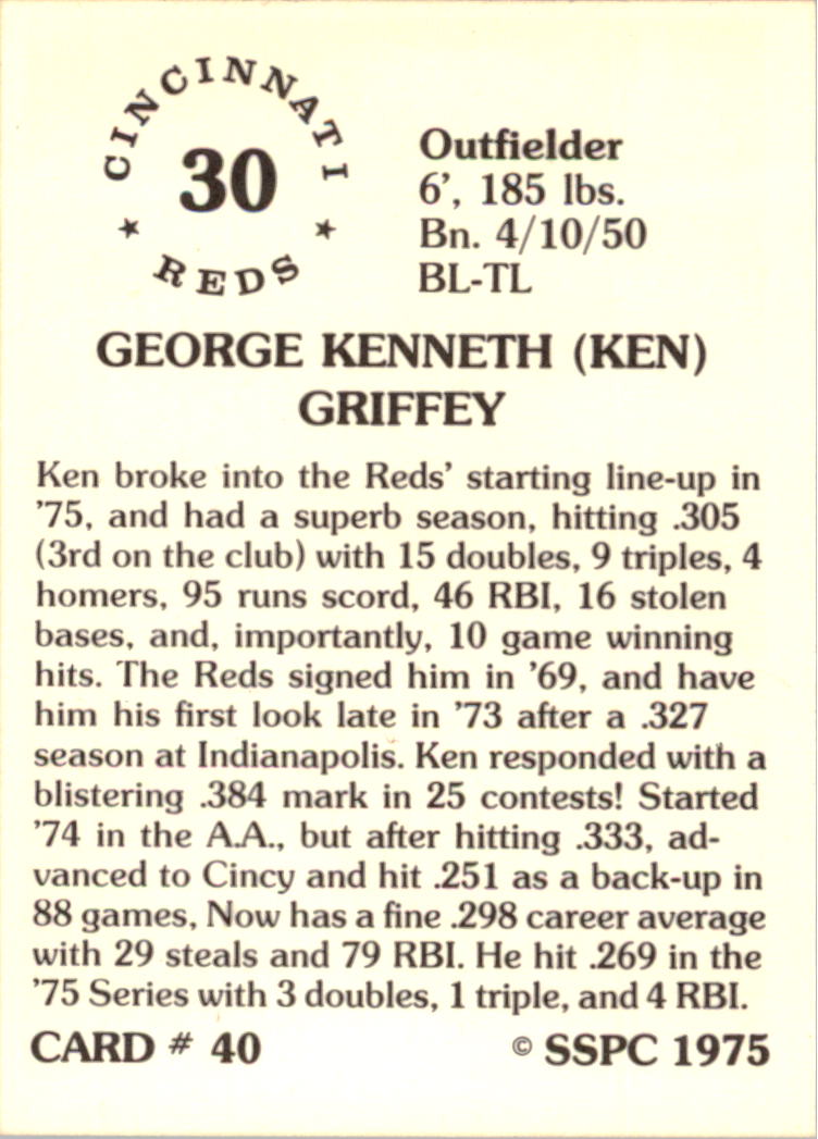 1976 SSPC #40 Ken Griffey back image