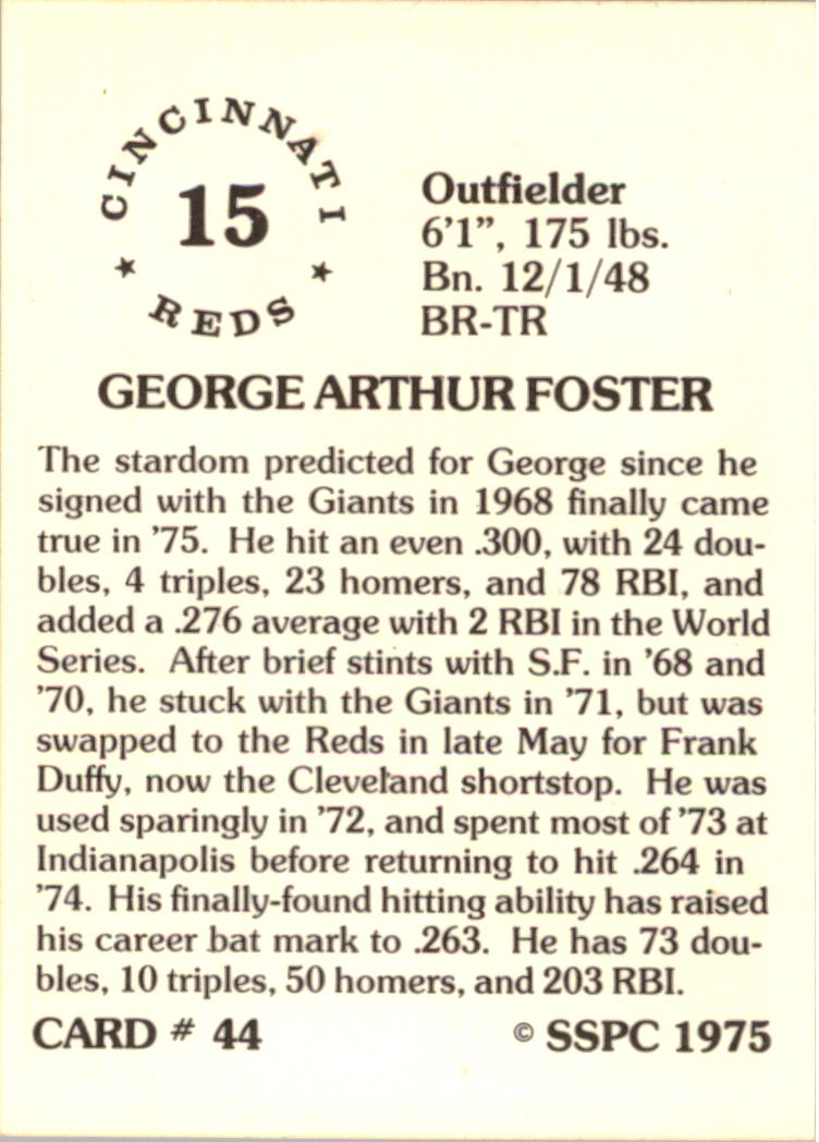 1976 SSPC #44 George Foster back image
