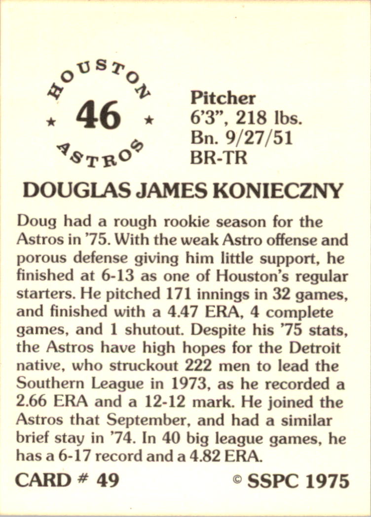 1976 SSPC #49 Doug Konieczny back image