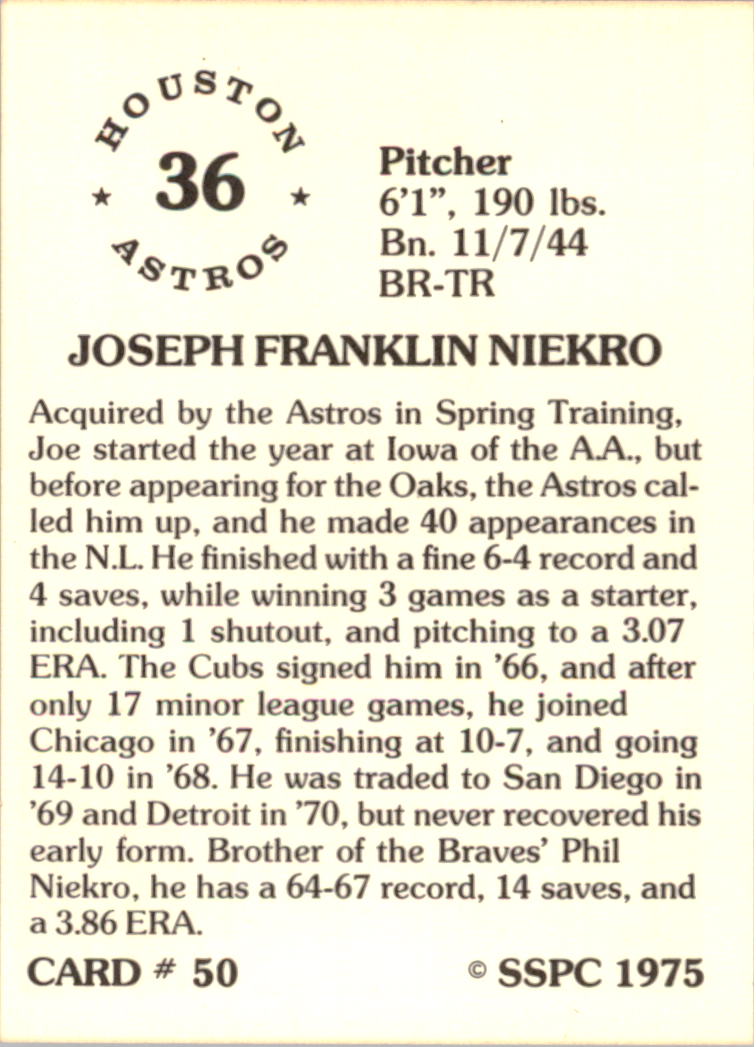 1976 SSPC #50 Joe Niekro back image