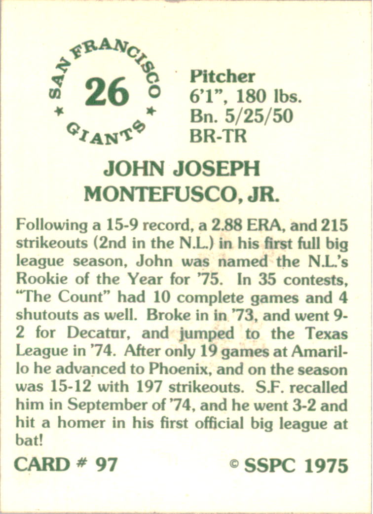 1976 SSPC #97 John Montefusco back image