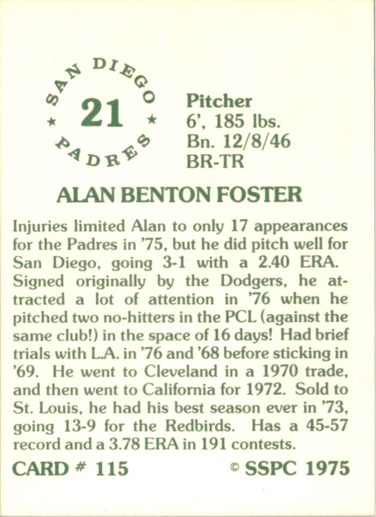 1976 SSPC #115 Alan Foster back image