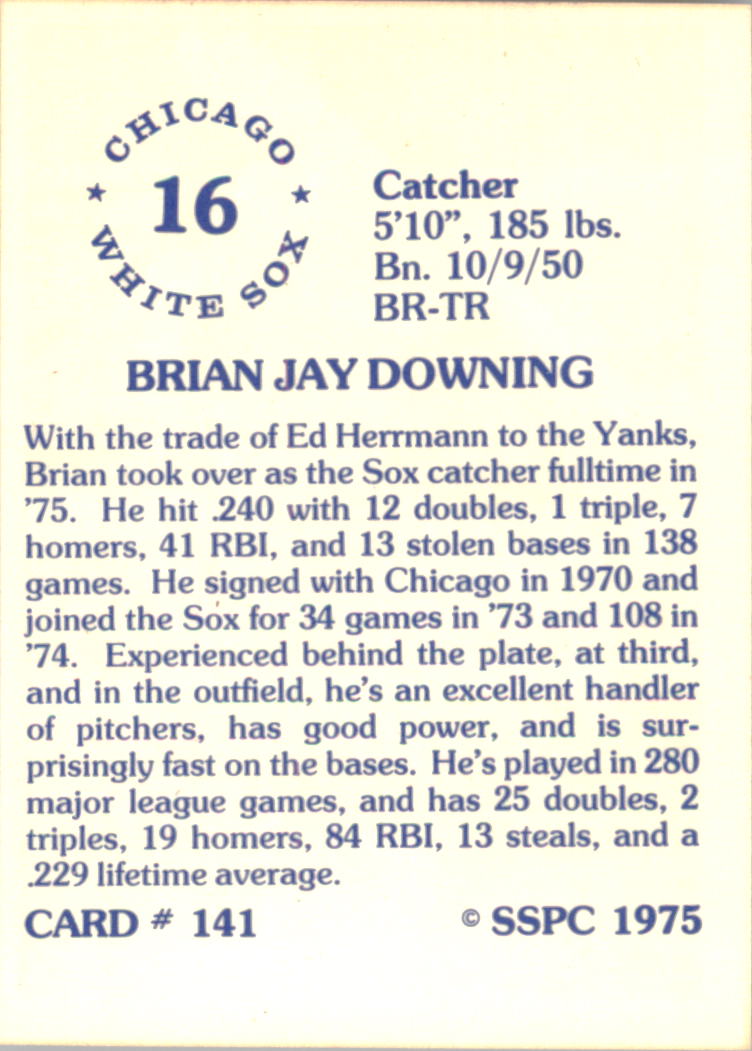 1976 SSPC #141 Brian Downing back image