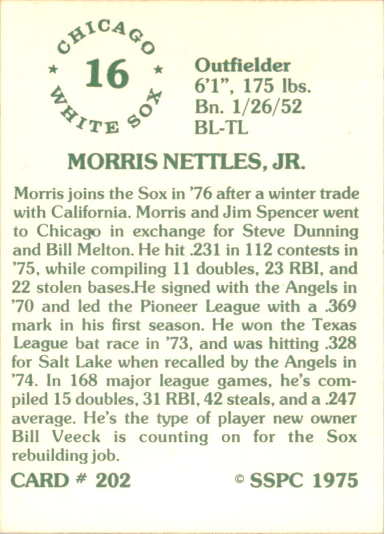 1976 SSPC #202 Morris Nettles back image