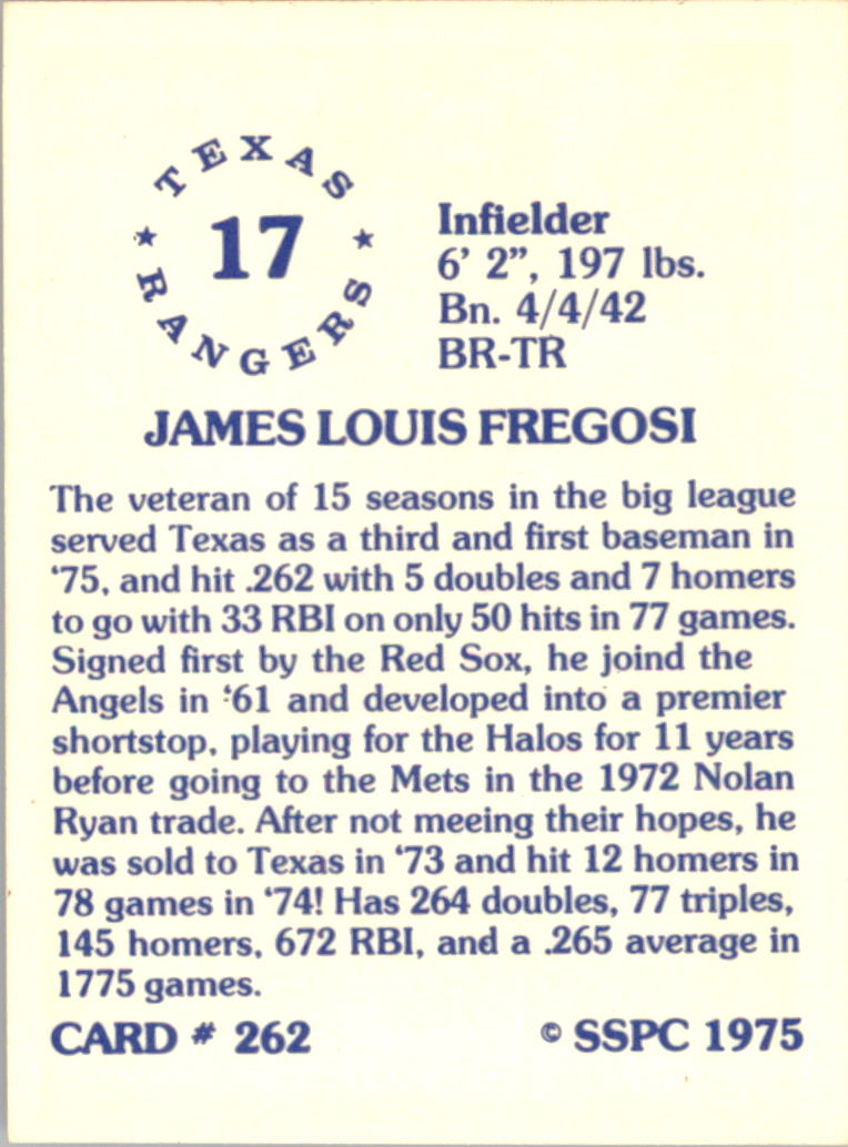 1976 SSPC #262 Jim Fregosi back image