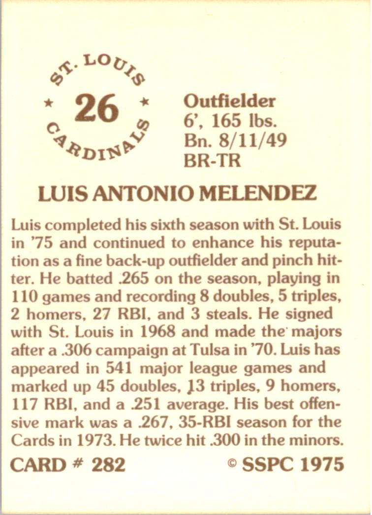 1976 SSPC #282 Luis Melendez back image
