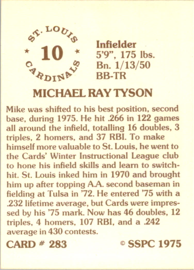 1976 SSPC #283 Mike Tyson back image