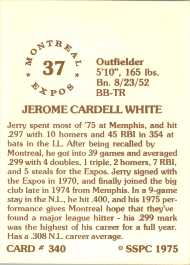 1976 SSPC #340 Jerry White back image