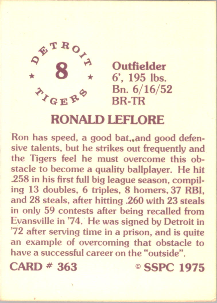 1976 SSPC #363 Ron LeFlore back image