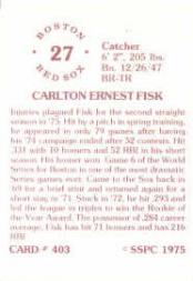 1976 SSPC #403 Carlton Fisk back image