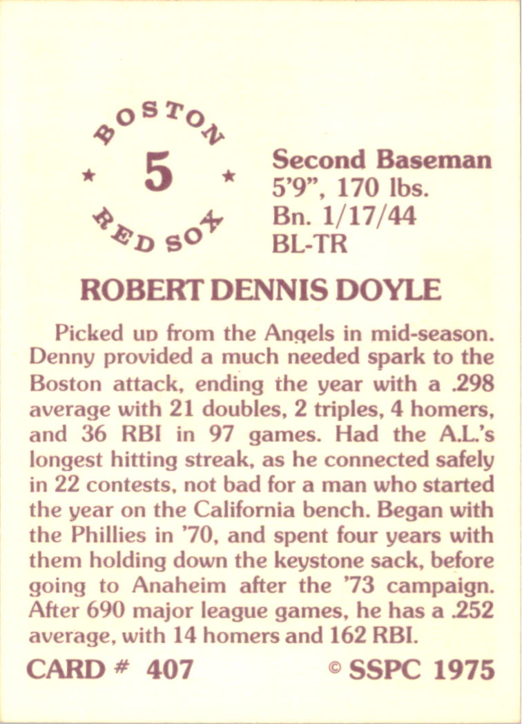 1976 SSPC #407 Denny Doyle back image