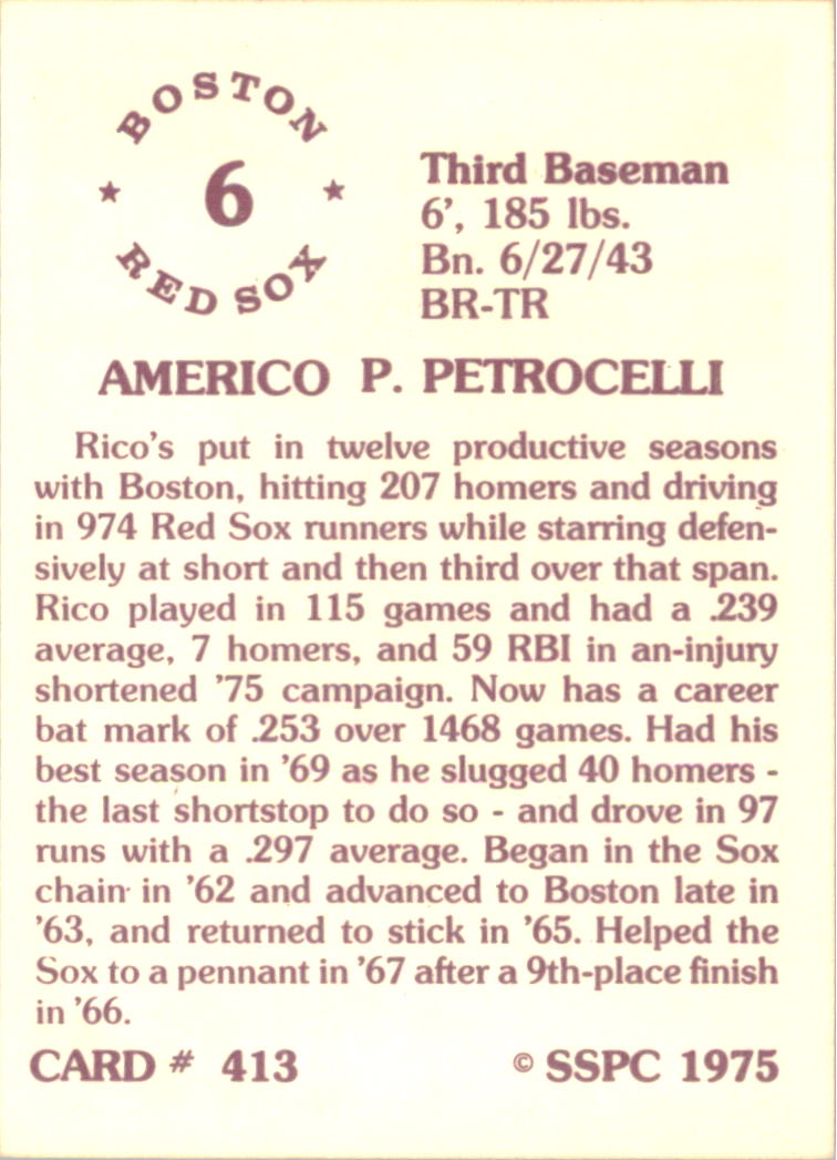 1976 SSPC #413 Rico Petrocelli back image
