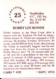1976 SSPC #439 Bobby Bonds back image