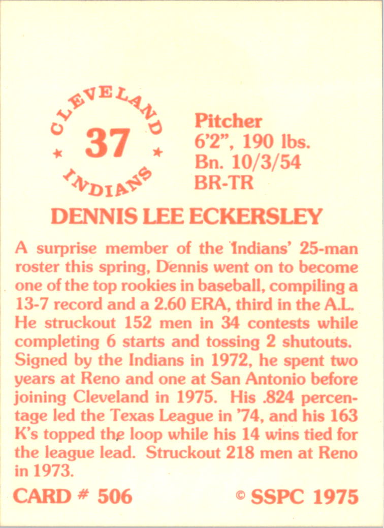 1976 SSPC #506 Dennis Eckersley back image