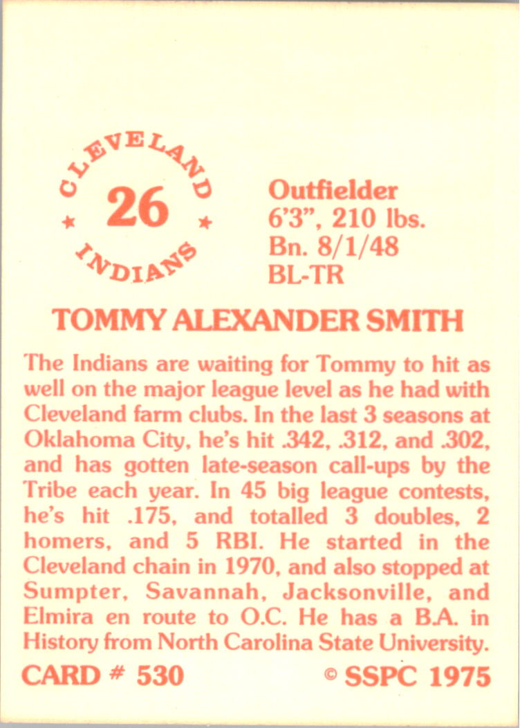 1976 SSPC #530 Tommy Smith back image