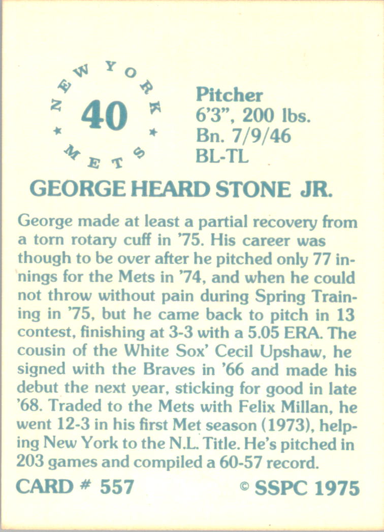 1976 SSPC #557 George Stone back image