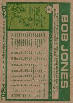 1977 Topps #16 Bob Jones RC back image
