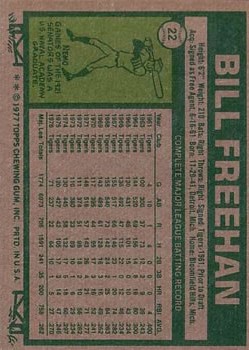 1977 Topps #22 Bill Freehan back image